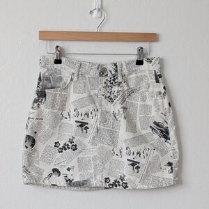 Reformation Jackie Newspaper-Print Denim Mini Skirt Size 27